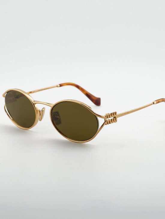 Miu Miu MU52YS 7OE01T Sunglasses Brass Gold Oval Frame, Dark Brown Lenses main image 10